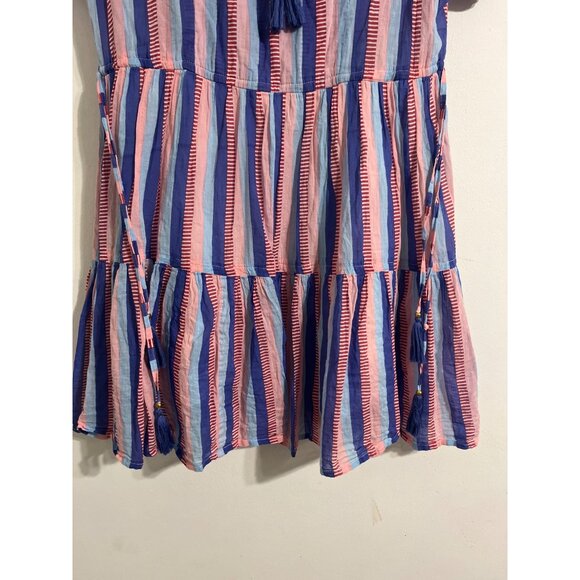 OLIPHANT Striped Tassel Tiered Dress | Boho Summer Mini | Vacation Resort Wear - Picture 7 of 14